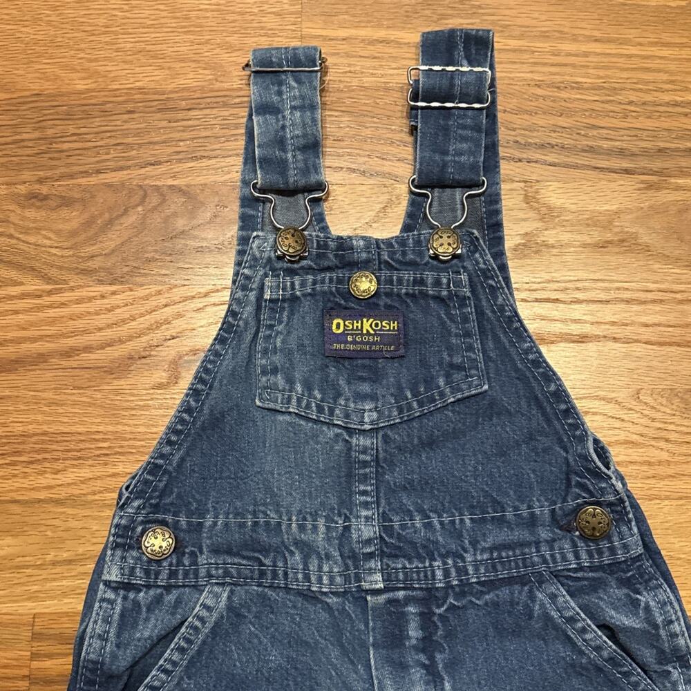 VINTAGE OSHKOSH B'GOSH 80S DENIM VESTBAK OVERALLS MADE IN USA TODDLER 3T - Picture 2 of 9